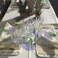 Provence rectangular centred coated cotton tablecloth "Bouquet de Lavande" off white