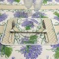 Provence coated cotton tablecloth "Bouquet de Lavande" off white, TISSUS TOSELLI , NICE