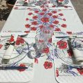 Rectangular placed cotton tablecloth "Poppies and Lavender" off-White from Tissus Toselli in Nice