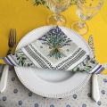 Round coated cotton tablecloth, diameter 91"  "Lauris" olives and lavandes yellow, by TISSUS TOSELLI