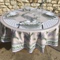 Round cotton tablecloth, diameter 91 inch "Lauris" olives and lavandes , by TISSUS TOSELLI