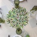 Round coated cotton tablecloth "Nyons" olives Off-White, by TISSUS TOSELLI
