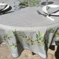 Round cotton tablecloth "Nyons" olives grey, by Tisus Toselli