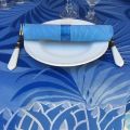 Rectangular webbed Jacquard tablecloth "Balata" blue by Tissus Toselli