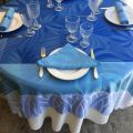 Rectangular webbed Jacquard tablecloth "Balata" blue by Tissus Toselli