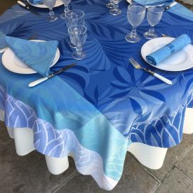 Rectangular webbed Jacquard tablecloth "Balata" blue by Tissus Toselli