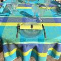 Round Jacquard tablecloth, stain resistant Teflon "Maussanne" Turquoise