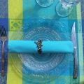 Round Jacquard tablecloth, stain resistant Teflon "Maussanne" turquoise