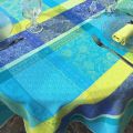 Nappe ronde jacquard, anti tâches "Maussanne" turquoise