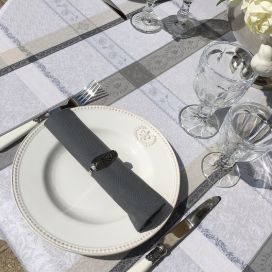 Rectangular Jacquard tablecloth, stain resistant Teflon "Maussanne"  ecru, grey
