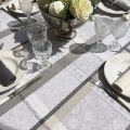 Round coated Jacquard tablecloth, stain resistant Teflon "Maussanne" ecru, grey