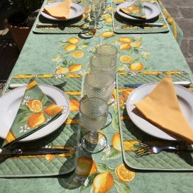Nappe provençale rectangulaire placée en coton "Citrons" vert et Jaune Tissus Toselli