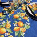 Rectangular centred coated cotton tablecloth "Citrons" blue and yellow