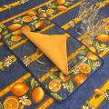 Rectangular coated cotton tablecloth "Lemons" yellow and blue