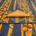 Nappe provençale rectangulaire en coton enduit "Citrons"  jaune et bleu