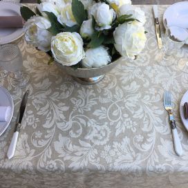 Nappe rectangulaire en coton enduit "Versalles" naturel et beige