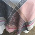 Square Jacquard tablecloth "Versailles" grey and pink, by Tissusz Toselli