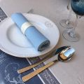 Square Jacquard tablecloth "Versailles" grey and blue, by Tissus Toselli