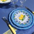 Nappe carrée Jacquard "Vaucluse" bleue et jaune, Tissus Toselli