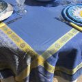 Sqaure Jacquard tablecloth "Vaucluse" blue and yellow, by Tissus Toselli
