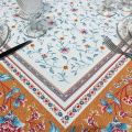 Rectangular Jacquard tablecloth  "Roussillon" ocre and turquoise by Marat d'Avignon