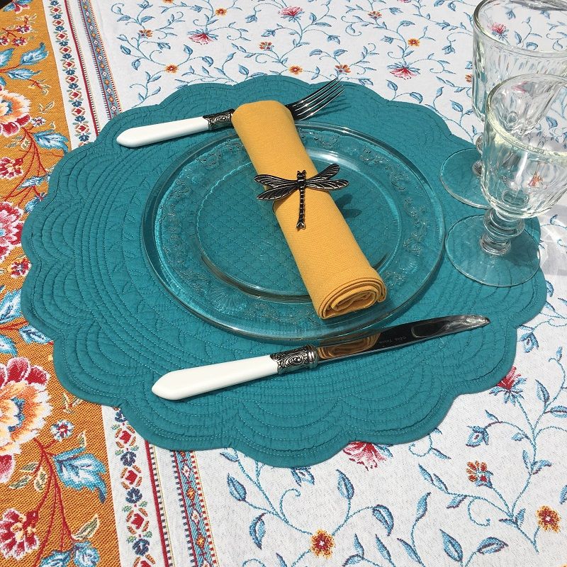 Set de table rond en boutis turquoise, Côté Table