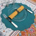 Round table mats, Boutis fashion turquoise color, Côté Table