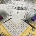 Square Jacquard tablecloth lavandes et Olives "Castillon" yellow and lavande