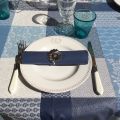 Nappe rectangulaire Jacquard enduit  "Sisteron" adriatique, perle
