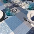 Rectangular coated Jacquard tablecloth, stain resistant Teflon "Sisteron" adriatique, perle