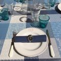 Rectangular coated Jacquard tablecloth, stain resistant Teflon "Sisteron" adriatique, perle