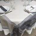 Rectangular Jacquard tablecloth, Teflon "Olivia" ecru and grey, by Tissus Toselli