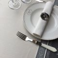 Square Jacquard tablecloth, Teflon "Olivia" ecru and grey, by Tissus Toselli