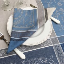 Serviette de table Jacquard "Versailles" gris et bleu, Tissus Toselli