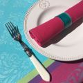 Square webbed Jacquard tablecloth "Renaissance" turquoise, fuchsia, Tissus Toselli
