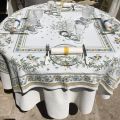 Rectangular Jacquard tablecloth "Moustiers" ecru and green