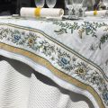 Square Jacquard tablecloth "Moustiers" ecru and green