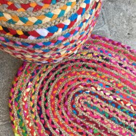 Colored oval jute and cotton rug SM