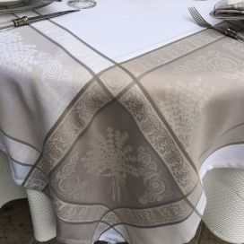 Square Jacquard polyester tablecloth "Lavandiere" naturel from "Sud Etoffe"