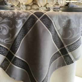 Square Jacquard polyester tablecloth "Eygalière" grey from "Sud Etoffe"
