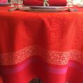Square Jacquard polyester tablecloth "Chamaret" red and orange  from "Sud Etoffe"