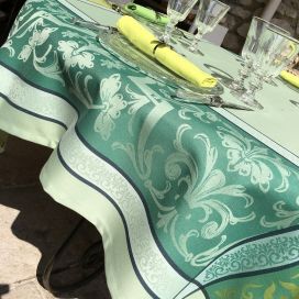 Square Jacquard polyester tablecloth "Eygalière" green from "Sud Etoffe"