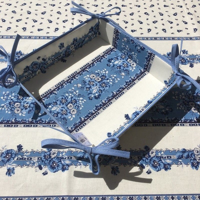 Panière à lacets en coton enduit, "Tradition" bleue et blanche "Marat d'Avignon"