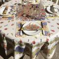 Round tablecloth in cotton, diameter 91" "Roses et Lavandes" by TISSUS TOSELLI