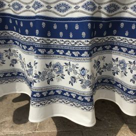 Rounb tablecloth in cotton "Avignon" blue and white by "Marat d'Avignon"
