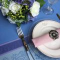 Square Jacquard polyester tablecloth "Lavandiere" lavender color from "Sud Etoffe"