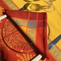 Rectangular Jacquard polyester tablecloth "Lavandiere" orange color from "Sud Etoffe"