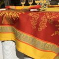 Rectangular Jacquard polyester tablecloth "Lavandiere" orange color from "Sud Etoffe"