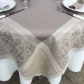 Square Jacquard polyester tablecloth "Alicante" naturel and taupe from "Sud Etoffe"