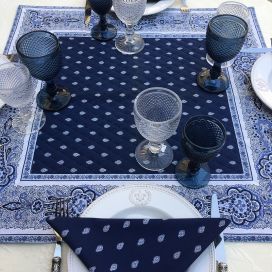 Quilted cotton table cover "Bastide" blue and white
